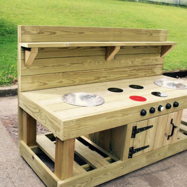 large mud kitchen made from solid timber
