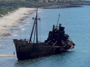 Pirate ship near shore to depict Discovering Days blog National Tell a Fairy Tale Day